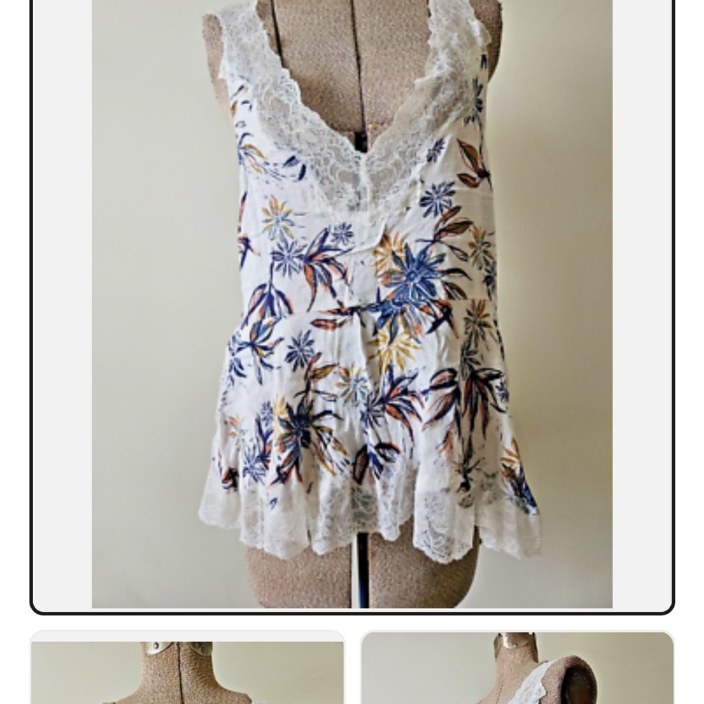 Free People White Floral Lace Camisole